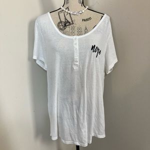 Torrid Women’s White Henley Short Sleeves Shirt NOPE print